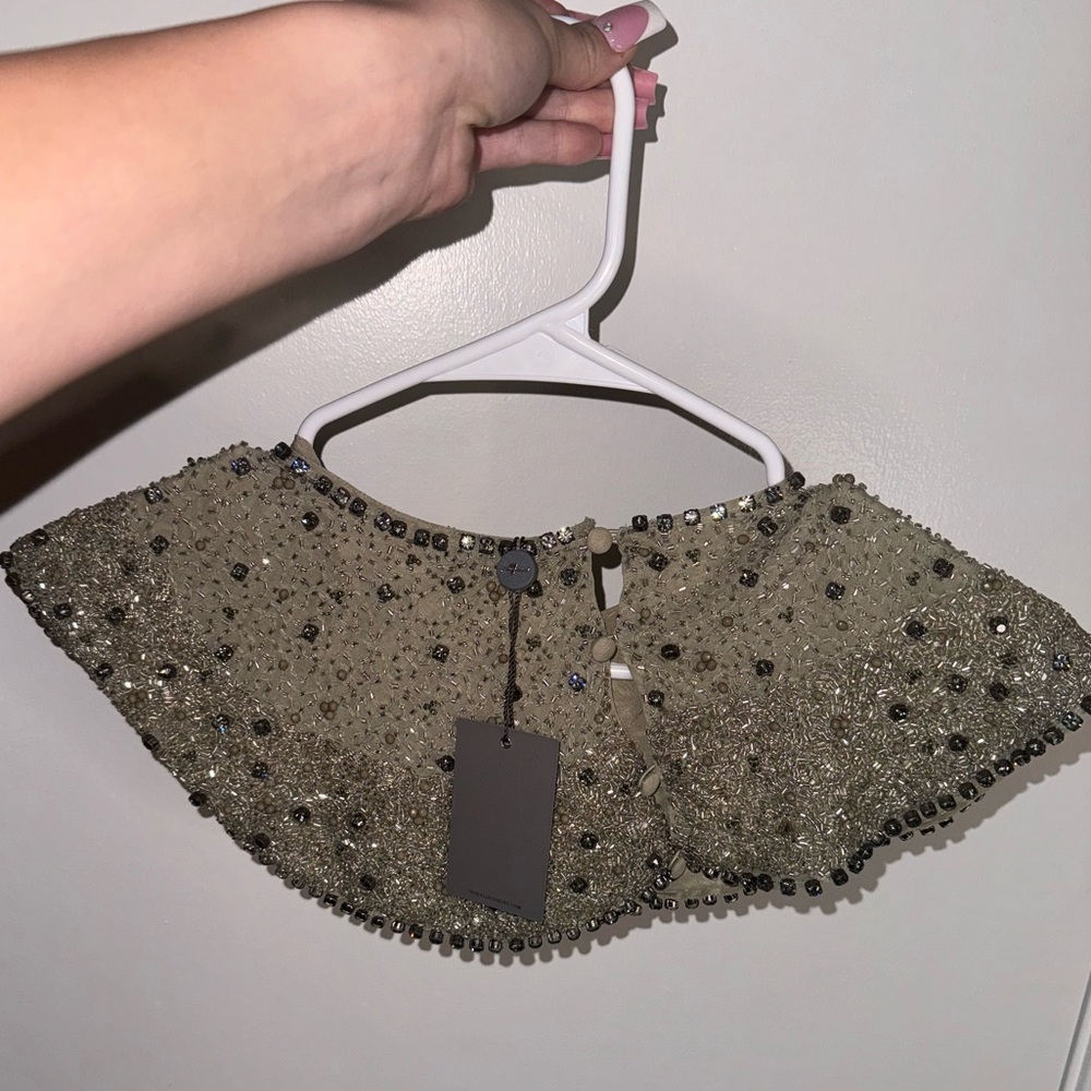 7 For All Mankind Beaded Crop Collar in Champagne Gold